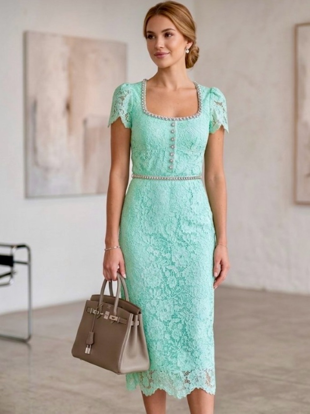 NWOT Self-Portrait Cord Lace Diamanté Midi Dress